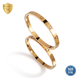18K Gold Plated Stainless Steel Heart Zircon <b>Bangle</b> Geometric Cuff <b>Bracelet</b> for Women Gift Jewelry - Product Image 1