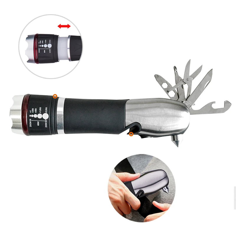 FL019 Portable LED Torch Light with emergency hammer and tactical knife