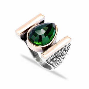 Pear Cut Emerald Stone Ottoman Design Turkish Handcrafted Wholesale Unisex Jewelry 925 Sterling Silver Jewelry - Product Image 2