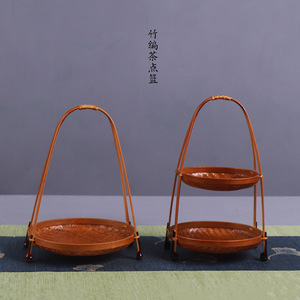 <b>Bamboo</b> Woven Basket Set Round Storage <b>Container</b> For Living Room Snack Tea Serving Handmade Natural Material - Product Image 2