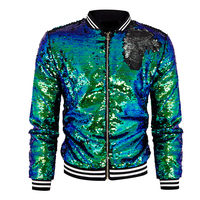 Veste à col montant en sequins pour homme, veste décontractée à côtes réversible pour l'automne et l'hiver