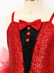 Costume de danse tutu à sequins pour filles, justaucorps style smoking avec nœud papillon et jupe en tulle à ourlet asymétrique, pour spectacle de danse, sur mesure - Product Image 3