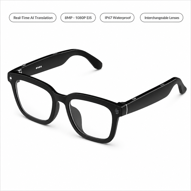 AI Smart Glasses 8MP Camera 1080P Video Recording Real-Time Translation IP67 Waterproof for Travel Business OEM