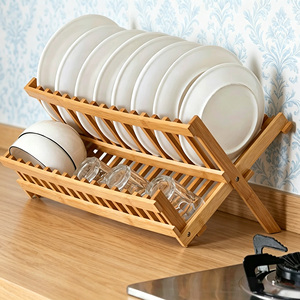 Escurridor de Platos de Bambú para Fregadero de Cocina, Plegable y Ahorrador de Espacio, para Platos, Tazas y Vajilla - Product Image 1