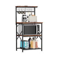 Furologee Support de four à micro-ondes brun rustique à 4 niveaux 6 S crochets Pegboard Bakers Rack Hutch Coffee Bar Station meubles de cuisine