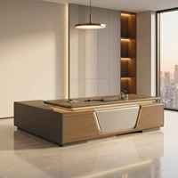 Bureau de direction en bois, mobilier de bureau modulaire, bureau de direction au design moderne, plateau en bois de noyer, bureau et chaise de bureau gris