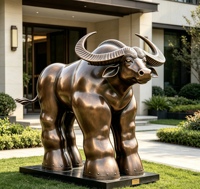 Sculpture de buffle abstraite en bronze coulé sur mesure, grande taille, faite à la main, statue animale en métal pour la décoration de parcs, de places publiques et de stations balnéaires