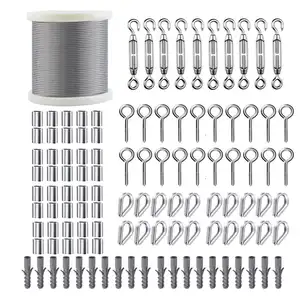 Stainless Steel Shade Sail Hardware with 50ft Cable Wire Rope 1/8,Rope Clamps 1/8,Marine Grade Sun Shade Hardware Kit