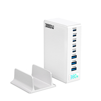 Station de charge de batterie externe à charge super rapide 8 ports 380W GaN 5C+3A Type C PD 100W pour téléphone portable ordinateur portable chargeur portable