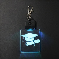 Porte-clés en acrylique gravé au laser 3D avec LED RGB de style chapeau, porte-clés promotionnel artisanal, mini batterie rechargeable, écologique, marque KS