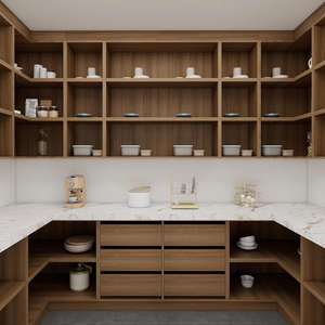 Cuisine moderne avec armoire de garde-manger et plan de travail en quartz, grand rangement pour appartement - Product Image 1