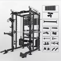 Estación de Gimnasio Multifuncional Todo en Uno: Máquina Smith, Power Rack, Estación de Gimnasio con Múltiples Cables, Lat Pulldown, Leg Curl, Accesorios Completos para Brazos, Uso Comercial 80-120kg