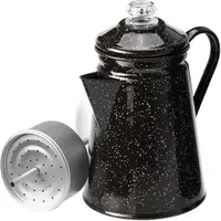 2.1L Buiten Zwart Gespikkelde Kleur Enamelware 8-Cup Emaille Percolator Koffie Pot Met Glazen Grip