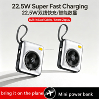 Mini Power Bank Mignon 10000mAh avec 2 Câbles Intégrés, Charge Rapide PD 22.5W, Sortie USB-C, Chargeur Portable Léger avec Affichage Numérique