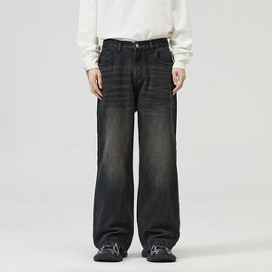 <span class=keywords><strong>Jeans</strong></span> <span class=keywords><strong>Larghi</strong></span> da Uomo Streetwear con Logo Personalizzato, <span class=keywords><strong>Jeans</strong></span> Vintage in Cotone Sbiadito, <span class=keywords><strong>Jeans</strong></span> Baggy da Uomo in Nero e Blu Lavato - Product Image 2