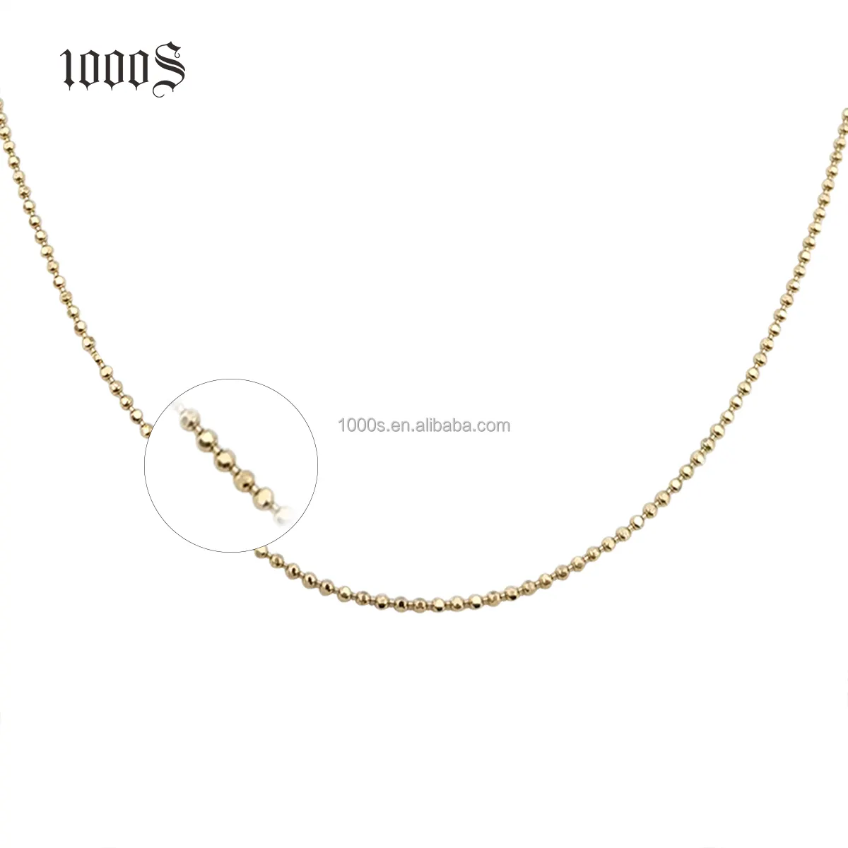 Collar de cadena de bolas de oro amarillo de 14K para hombre y mujer, joyería de oro de 18k y 9k personalizada