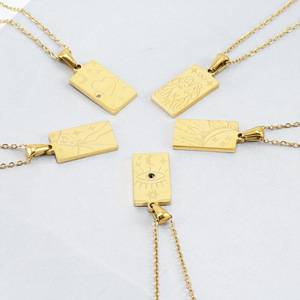Collar de acero inoxidable chapado <span class=keywords><strong>en</strong></span> oro de 18k con tarjeta de tarot, colgante rectangular con forma de corazón de <span class=keywords><strong>sol</strong></span>, Ojo de leo aquarius, joyería popular - Product Image 4