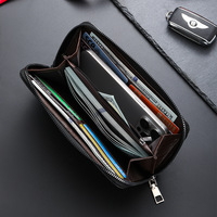Dompet Kulit PU Pria Baru Warna Hitam, Tas Jinjing Bisnis Pria, Tas Tote Kapasitas Besar, Dompet Koin Multi-Kartu, Dompet Panjang Wanita