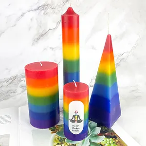 Large Tall Custom Chakra Color Votive Pillar Candles Light Seven Color Rainbow Candles Home Decor