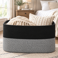 Panier de rangement en corde de coton avec poignées, bac de rangement tissé pour couvertures, jouets, linge, vêtements, chambre, salon, rangement domestique