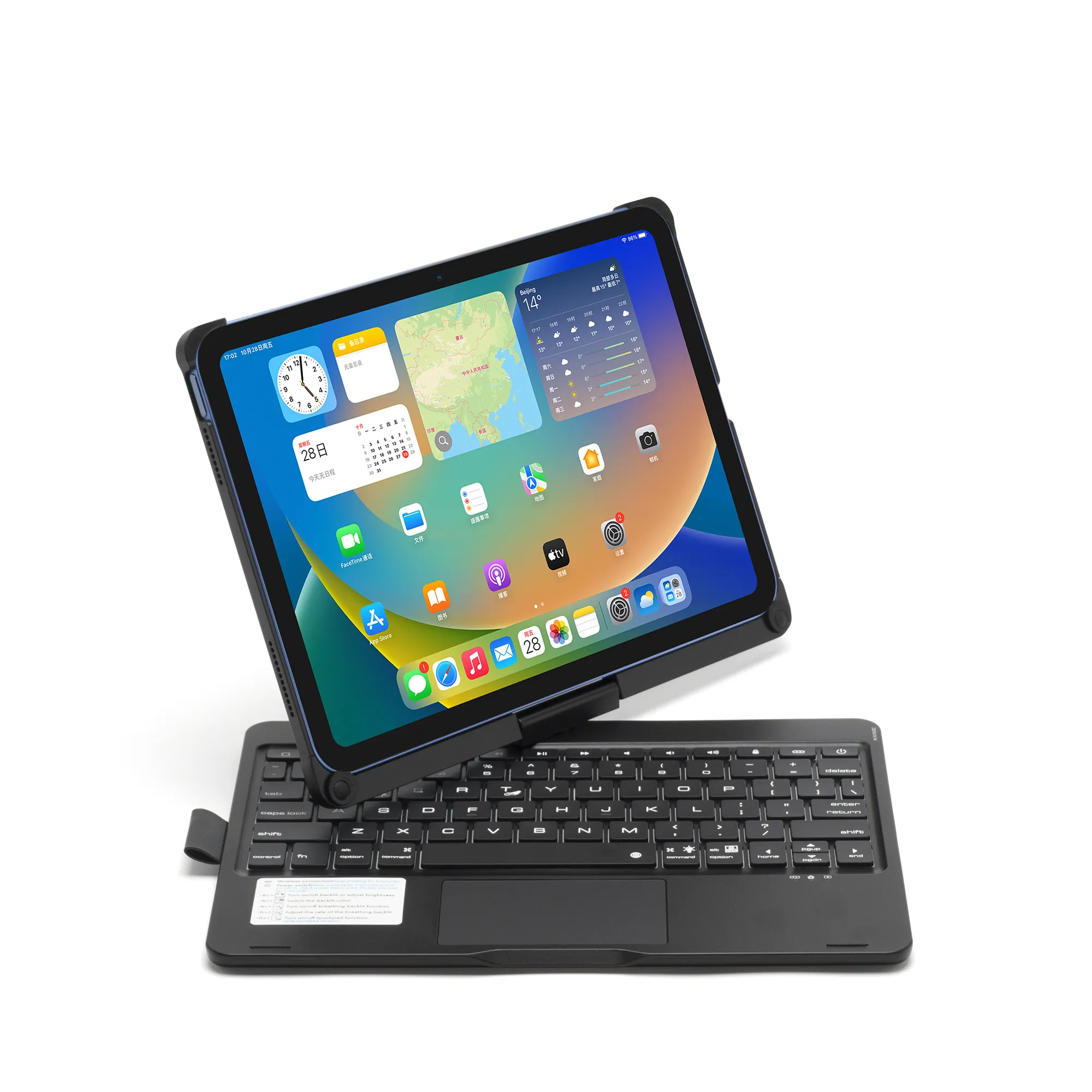 Für Touchpad iPad 10. Generation Hülle mit 360 drehbarer Tastatur mit Multi-Touch Track pad, 7-Farben-Hintergrundbeleuchtung mit Stift halter