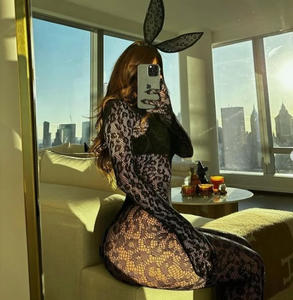 ชุดชั้นในเซ็กซี่แบบใหม่ปี 2025 ลายเสือดาว แขนยาว ชุดบอดี้สูทตาข่ายโปร่งสีดำสำหรับผู้หญิง - Product Image 3