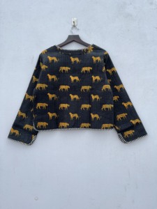 Trendsetting Women's Winter Jacket New Style Handmade Cotton <b>Quilted</b> Vintage Reversible Tiger Print Button Breathable Knitted - Product Image 2