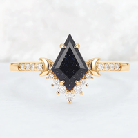 Bague de fiançailles en argent sterling 925 plaqué or rose avec pierre précieuse en pierre de sable bleue taille cerf-volant