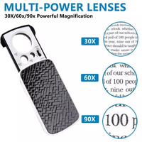 Loupe de poche à lumière LED - 30X 60X et 90X Multi-puissance Petite loupe portable avec lumière noire UV