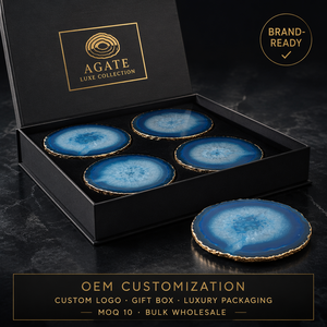 Natural <strong>Agate</strong> Stone <strong>Coaster</strong> Set with Gold Trim Black Blue Geode Slice <strong>Coaster</strong> for Home Decor, Bar &amp; Wedding Gift Wholesale OEM - Product Image 6