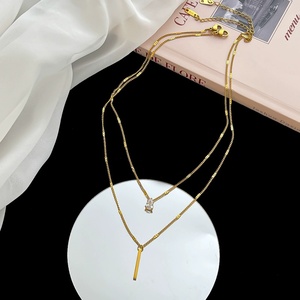 Collier pendentif double couche en acier inoxydable 316L, forme goutte, style européen et américain, élégant et charmant pour femme, <span class=keywords><strong>bohème</strong></span> - Product Image 5