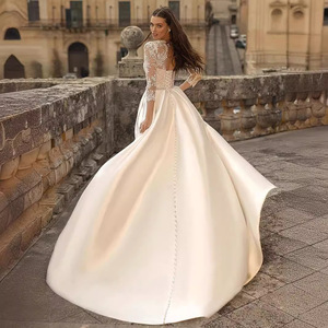 Wedding Dress A-Line Satin Sweetheart Neckline Natural Waist Pure White Ivory Polyester Fiber Simple Style - Product Image 4