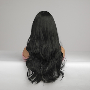 Perruque longue noire de 26 pouces <span class=keywords><strong>avec</strong></span> <span class=keywords><strong>frange</strong></span>, en <span class=keywords><strong>cheveux</strong></span> synthétiques résistants à la chaleur, pour femmes, usage quotidien, vente directe usine - Product Image 5
