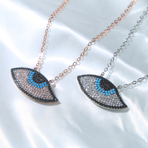 Collana con Ciondolo Occhio Turco in Turchese con Micro Pavé di Zirconi, Alta Qualità, Campione Gratuito, Spedizione Diretta - Product Image 3