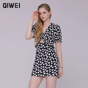 Super September promotion High Waist Chiffon Short Mini Dresses Floral Dresses Women Summer