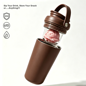 Mug isotherme de voyage 16 oz avec pot à collation en Tritan, ensemble 2-en-1 anti-fuite avec boucle de transport ergonomique - Product Image 1