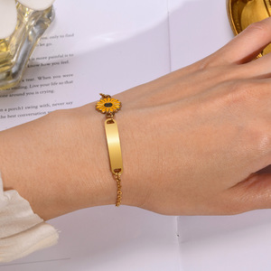 Bracelets personnalisés à la vente chaude, bracelets en or plaqué pour bébé, <span class=keywords><strong>bracelet</strong></span> ajustable en forme de tournesol, bracelets vierges en acier inoxydable DIY pour femmes - Product Image 4