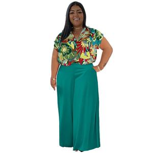Ensemble deux pièces imprimé décontracté grande taille pour l'été et l'automne, composé d'un <span class=keywords><strong>haut</strong></span> court et d'un pantalon - Product Image 3