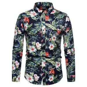 High Quality Custom Men Dress Shirts Long Sleeve Slim-fitted Men's Shirts Flower Digital Printing Garment