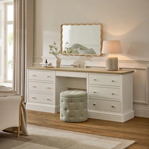 Table de maquillage de style minimaliste personnalisée, en bois massif peint en blanc, placage de chêne, console avec tiroir, coiffeuse avec étagère à bijoux - Product Image 2