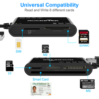 Lector de Tarjetas de Memoria Múltiple Rocketek 6 en 1 USB MMC MS M2, Lector de Tarjetas Inteligentes con Chip SIM para Identificación Gubernamental