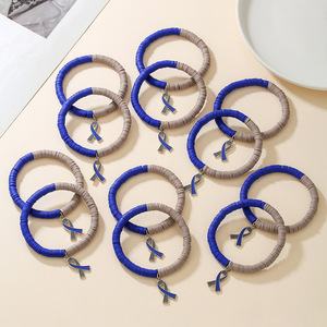 Bracelet à breloques ruban bleu en alliage de zinc, bijoux de mode superposés perlés, cadeau de sensibilisation à la santé pour femme - Product Image 2