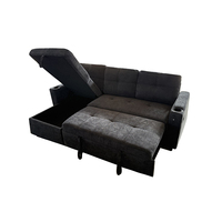 Canapé d'angle convertible moderne en tissu avec rangement, ports USB et porte-gobelets – Canapé pliant en L pour appartement et hôtel