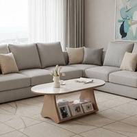 Table basse ovale mobile en pierre frittée et bois, style mi-siècle, durable et multifonctionnelle, pour salon et maison