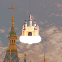 Lustre de chambre pour fille, lampe de chevet LED moderne en forme de château de dessin animé, plafonnier réglable en hauteur en résine pour chambre d'enfant