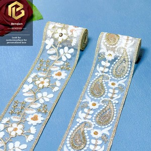 LEIXUSI Dentelle géométrique à sequins blancs dorés de 5 cm, garniture soluble dans l'eau pour vêtements Hanfu et accessoires DIY - Product Image 4