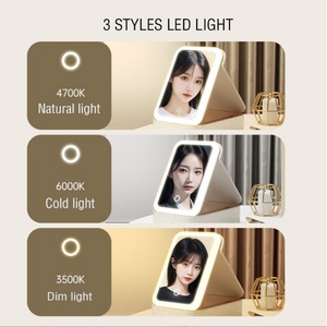 Custom Logo Makeup <b>Box</b> Desktop Cosmetic Storage <b>Box</b> Waterproof Leather Travel Portable Makeup Bag case with LED <b>Light</b> Mirror - Product Image 3