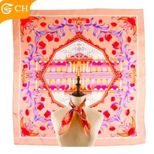 Chinese Old Brand Manufacturers Designer Elegant Silk Scarves Personalized Pink Custom Logo 100% Silk Woman Scarf