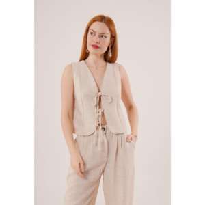 Ensemble de costume deux pièces pour femmes en couleurs pierre, veste à fermeture éclair sur le devant et pantalon - Vente en gros - Product Image 4