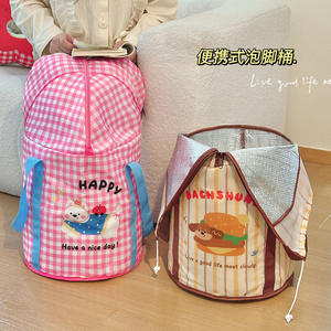 Sac de bain de pieds pliable rond portable pour la maison et le dortoir, fonction simple, modèle Miss, hauteur au-dessus du genou - Product Image 1